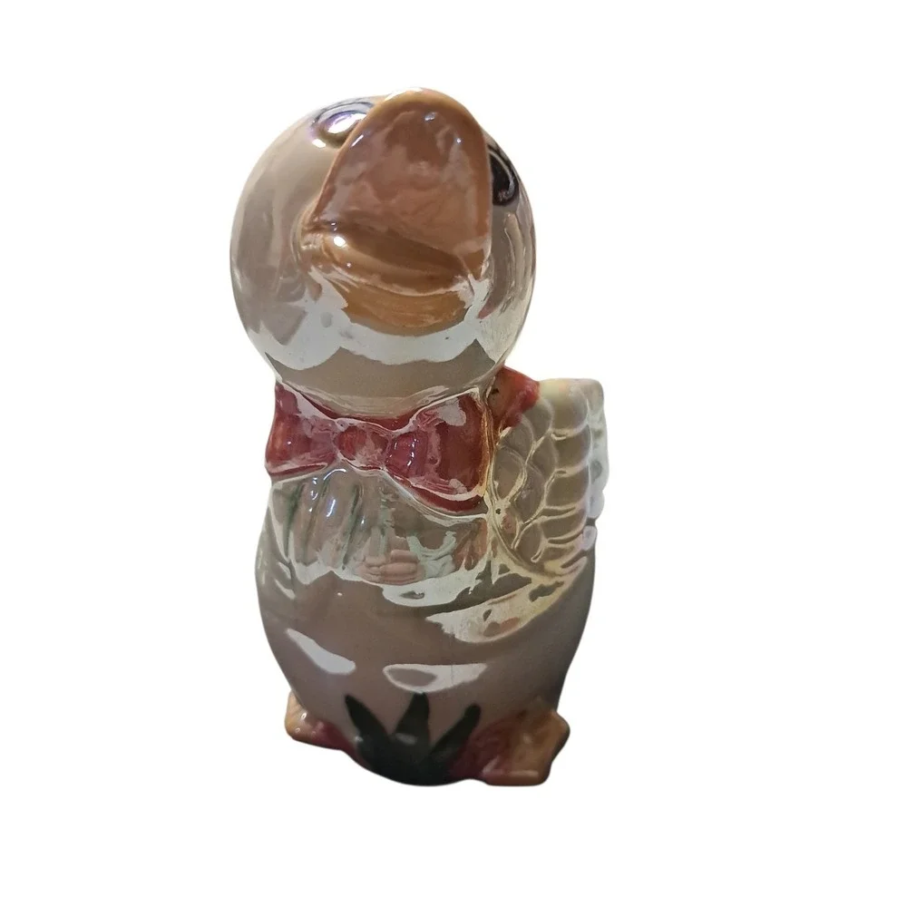 Hand Painted Lusterware Duck Bank Bow Tie Vest Iridescent Spring‎ Easter 5